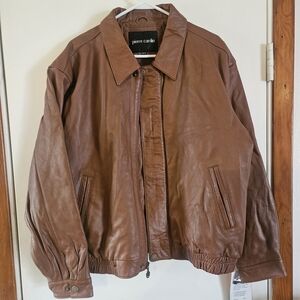 Pierre Cardin Brown Leather Bomber Jacket - Classic Men's Style